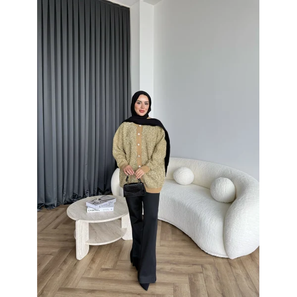 Pulia Simli Düğmeli Hırka - Sarı