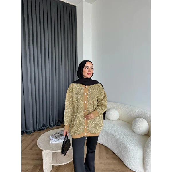 Pulia Simli Düğmeli Hırka - Sarı