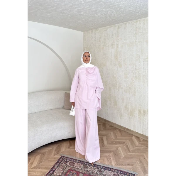 Raddan Pelerinli Keten Takım - Pembe
