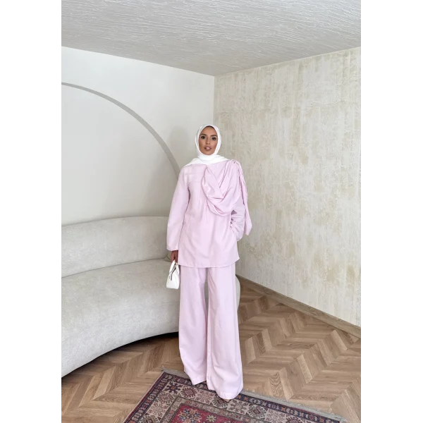 Raddan Pelerinli Keten Takım - Pembe