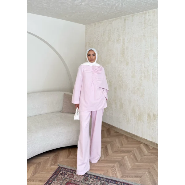 Raddan Pelerinli Keten Takım - Pembe