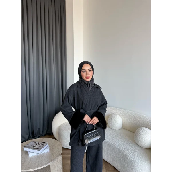 Rorys Kürk Detaylı Takım - Antrasit