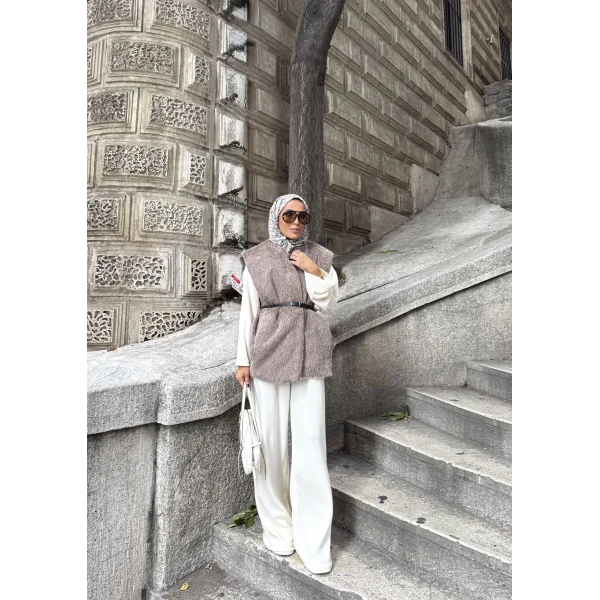 Roza Tüylü Yelek - Vizon