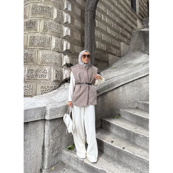 Roza Tüylü Yelek - Vizon