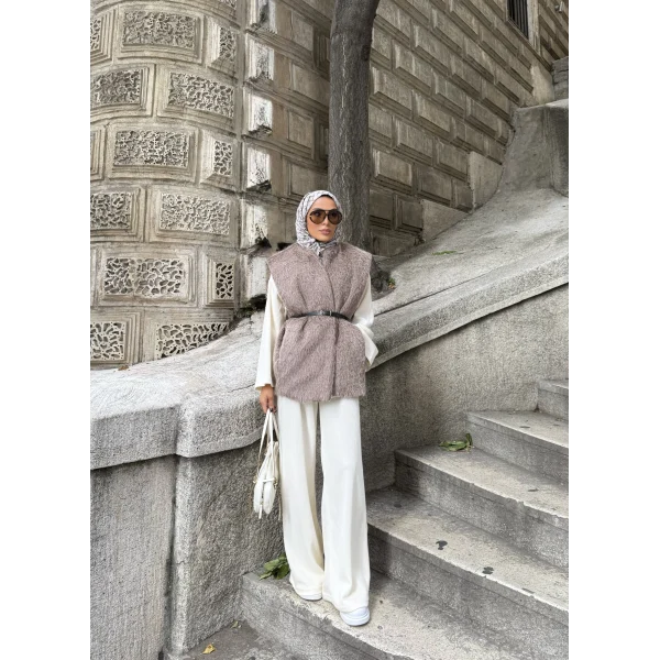 Roza Tüylü Yelek - Vizon