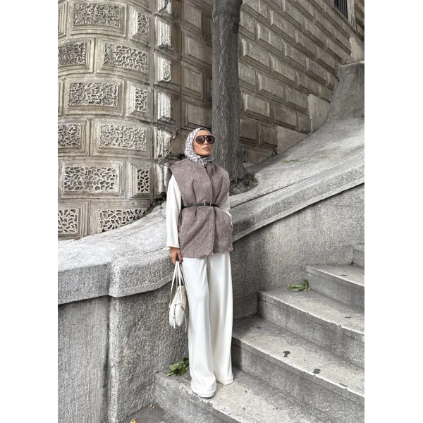 Roza Tüylü Yelek - Vizon