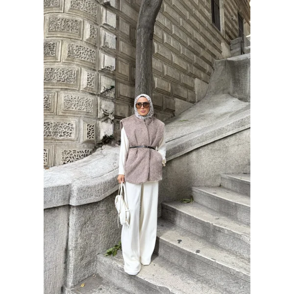 Roza Tüylü Yelek - Vizon