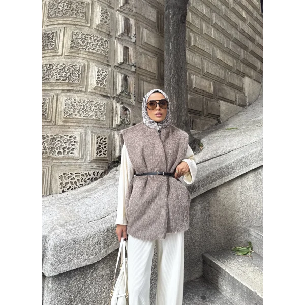 Roza Tüylü Yelek - Vizon