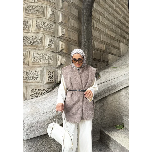 Roza Tüylü Yelek - Vizon