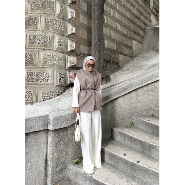Roza Tüylü Yelek - Vizon