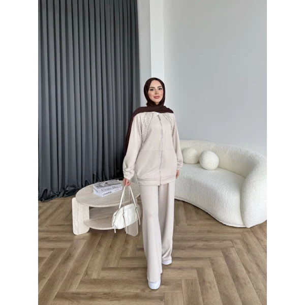 Rufina Taşlı Takım - Bej