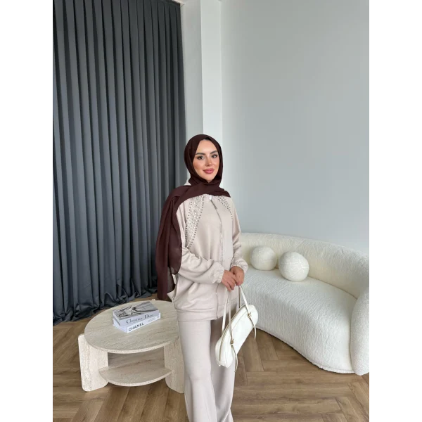 Rufina Taşlı Takım - Bej