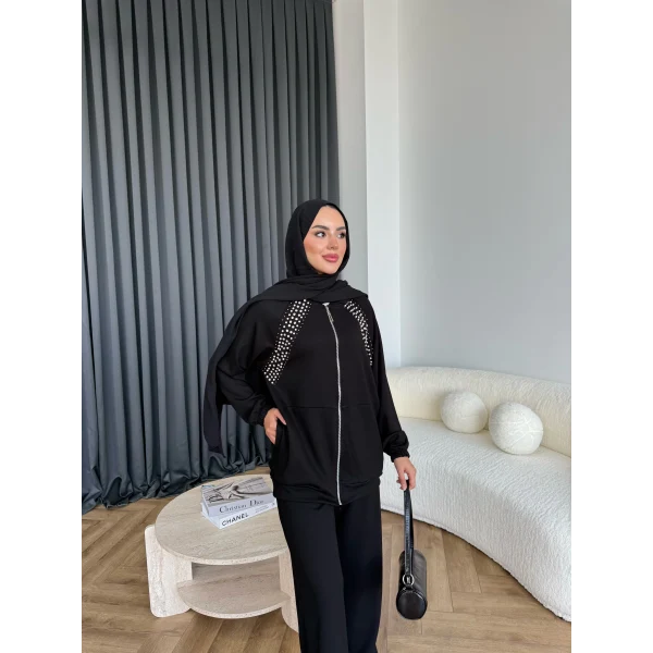 Rufina Taşlı Takım - Siyah