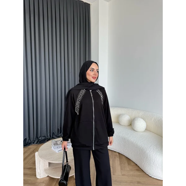 Rufina Taşlı Takım - Siyah