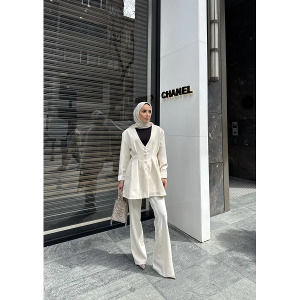 Rüvi Pantololu Takım - Beyaz