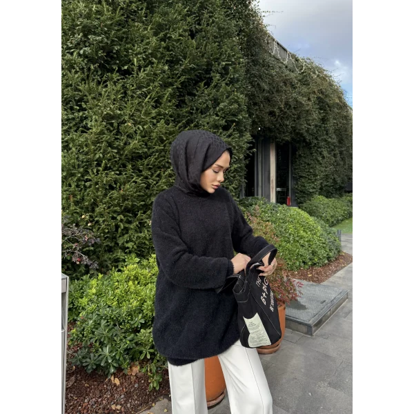 Sakallı Triko Tunik Kazak - Siyah