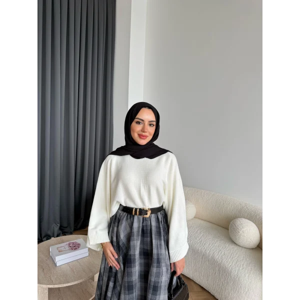 Sany Balon Kol Kazak - Beyaz