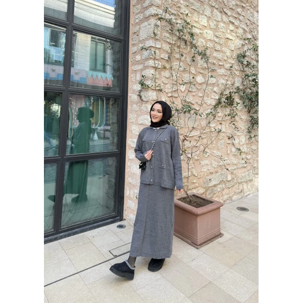 Sara Etekli Triko Takım - Gri