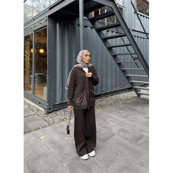 Selita Ön Fermuarlı Triko Takım - Acı Kahve