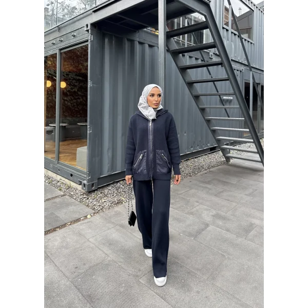 Selita Ön Fermuarlı Triko Takım - Lacivert