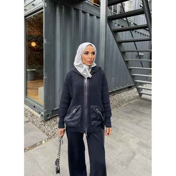 Selita Ön Fermuarlı Triko Takım - Lacivert