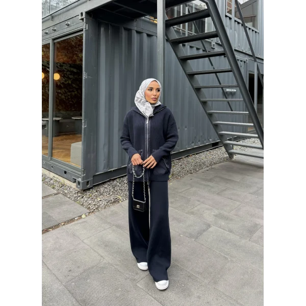 Selita Ön Fermuarlı Triko Takım - Lacivert