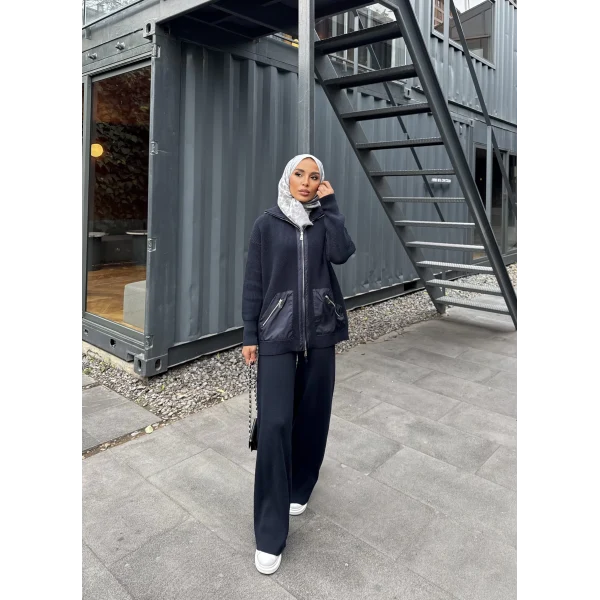 Selita Ön Fermuarlı Triko Takım - Lacivert