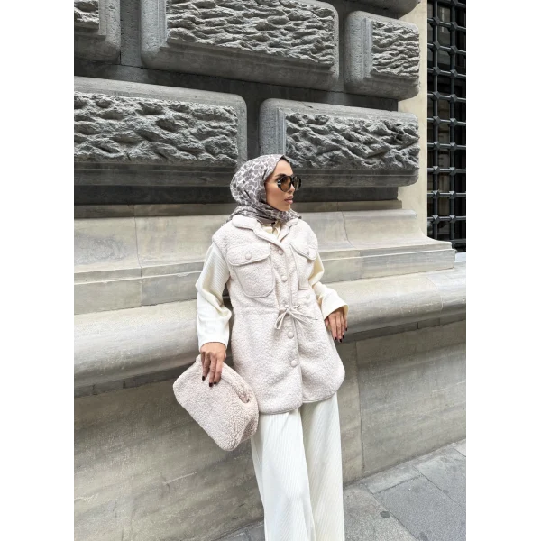 Seln Tüylü Yelek - Bej