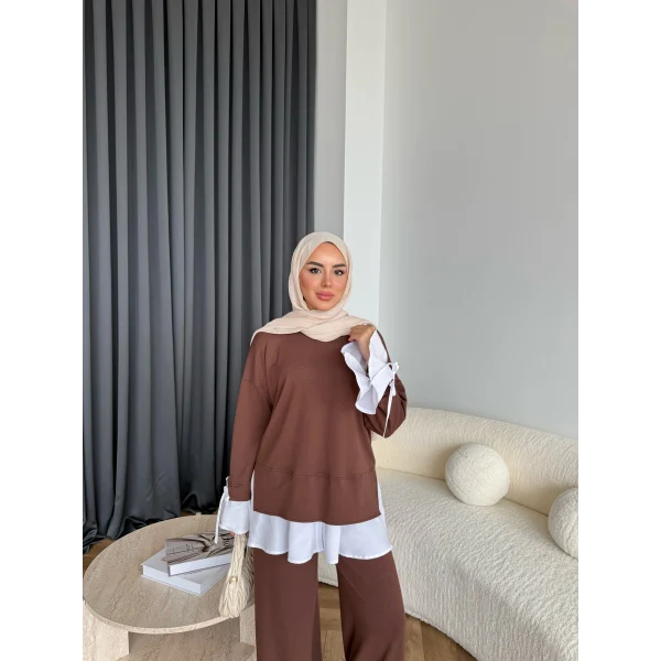 Seren Gömlek Detaylı Oysh Takım - Kahve