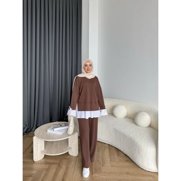 Seren Gömlek Detaylı Oysh Takım - Kahve