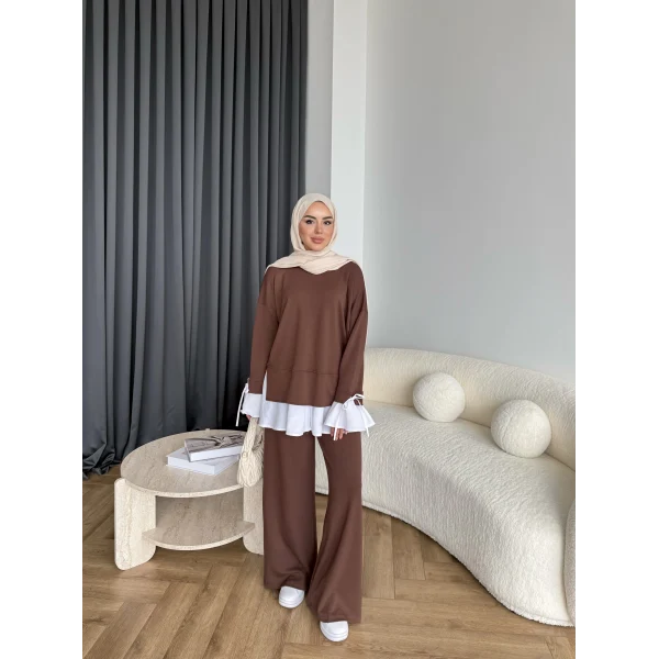 Seren Gömlek Detaylı Oysh Takım - Kahve