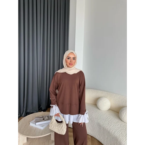 Seren Gömlek Detaylı Oysh Takım - Kahve