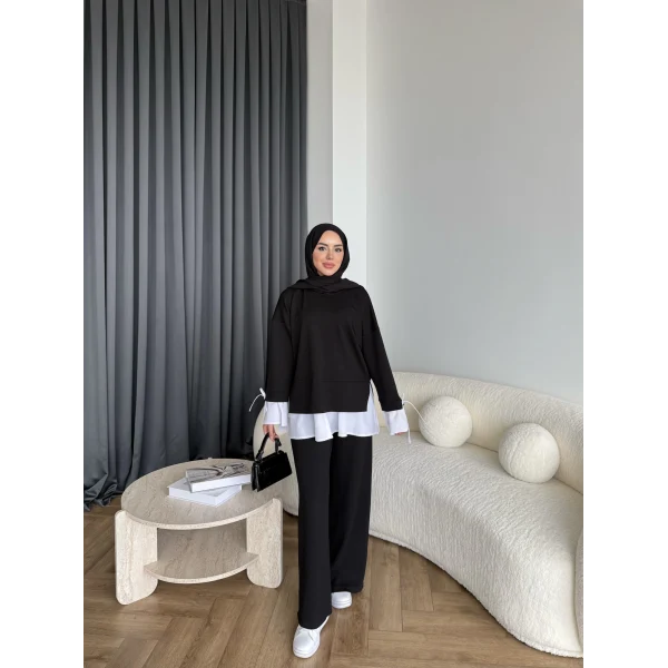 Seren Gömlek Detaylı Oysh Takım - Siyah