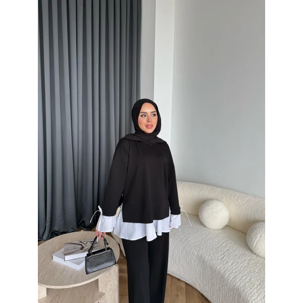 Seren Gömlek Detaylı Oysh Takım - Siyah