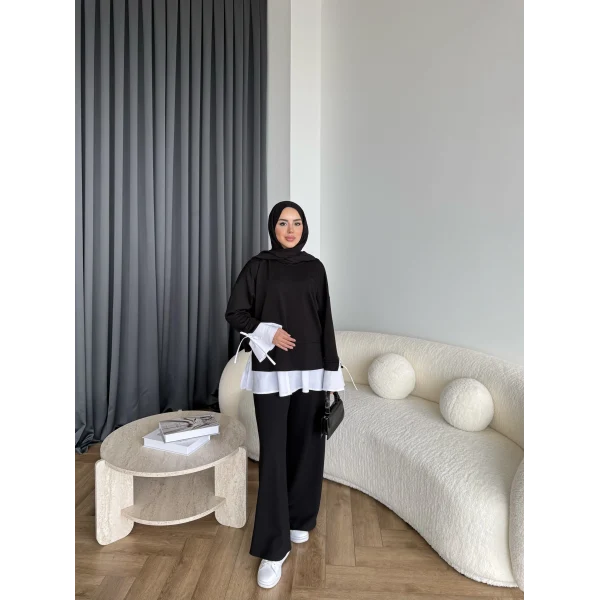 Seren Gömlek Detaylı Oysh Takım - Siyah