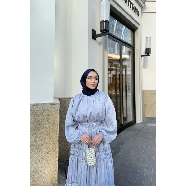 Serena Kemerli Elbise - Mavi