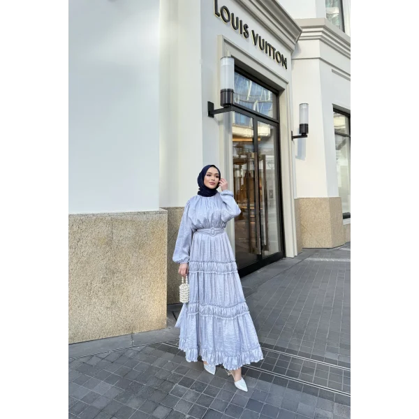 Serena Kemerli Elbise - Mavi