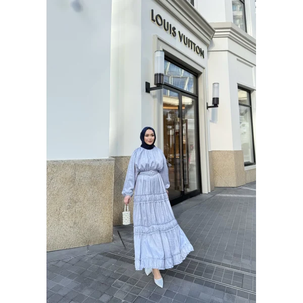 Serena Kemerli Elbise - Mavi