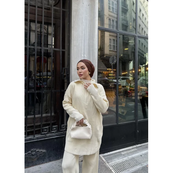 Sina Fermuarlı Takım - Bej