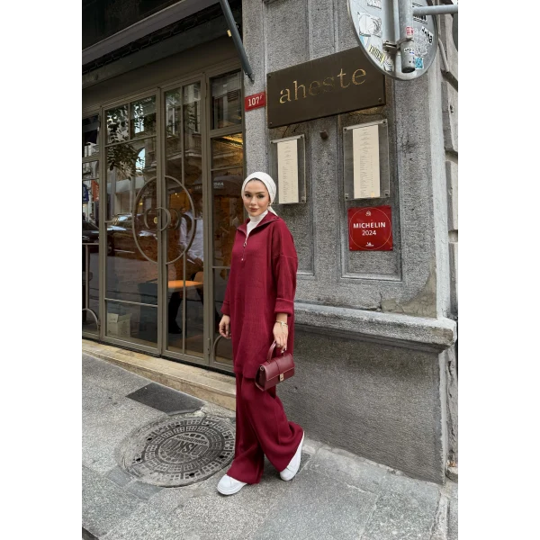 Sina Fermuarlı Takım - Bordo