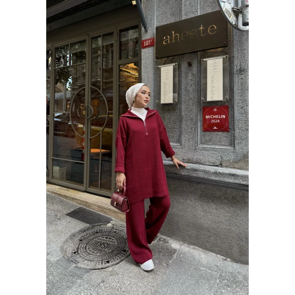 Sina Fermuarlı Takım - Bordo