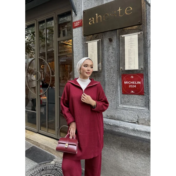 Sina Fermuarlı Takım - Bordo