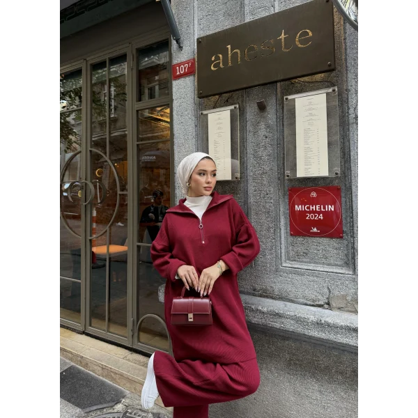 Sina Fermuarlı Takım - Bordo