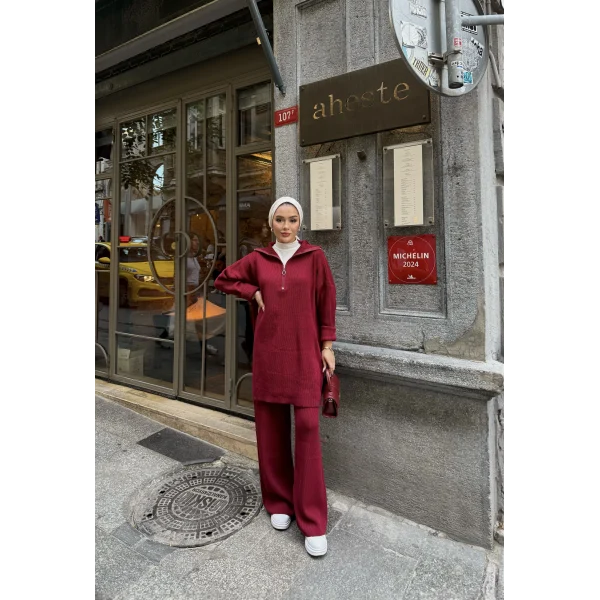 Sina Fermuarlı Takım - Bordo
