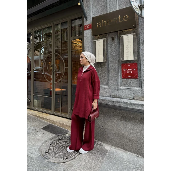 Sina Fermuarlı Takım - Bordo