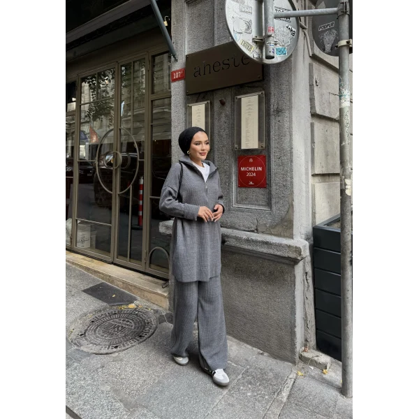 Sina Fermuarlı Takım - Gri