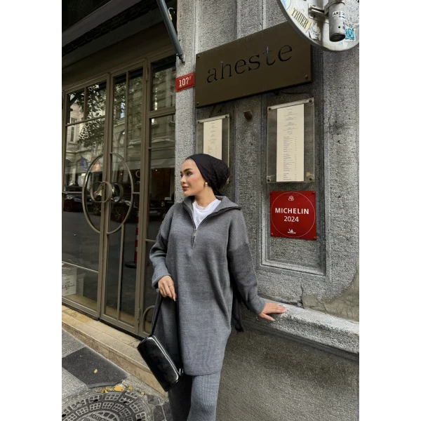 Sina Fermuarlı Takım - Gri