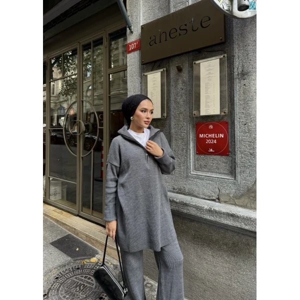 Sina Fermuarlı Takım - Gri