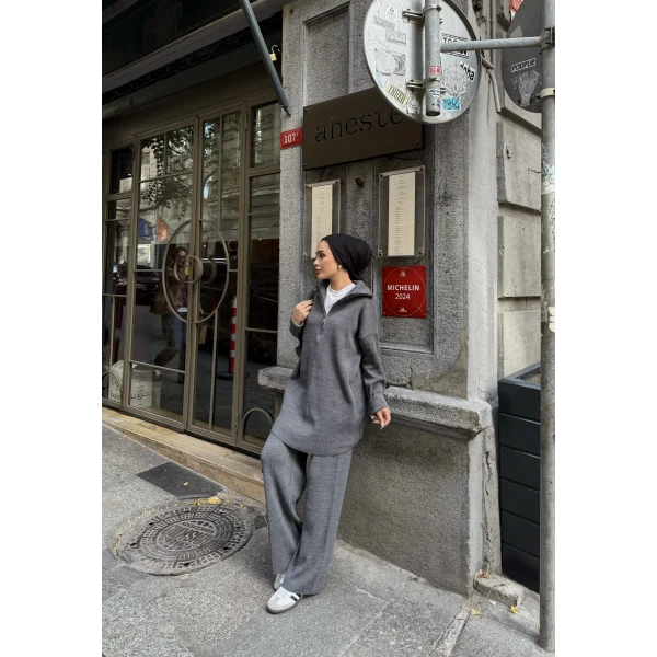 Sina Fermuarlı Takım - Gri