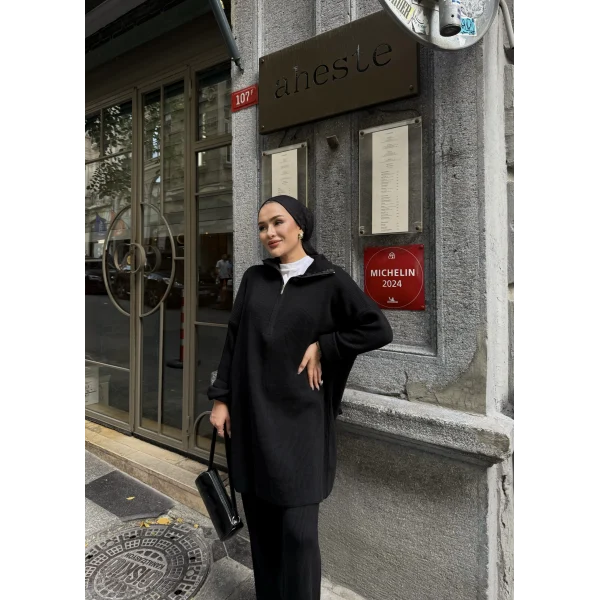 Sina Fermuarlı Takım - Siyah